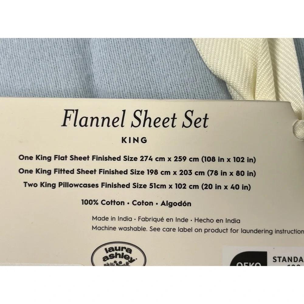 Laura Ashley KING Size Solid Flannel Sheet Set in Blue 100% Cotton NEW